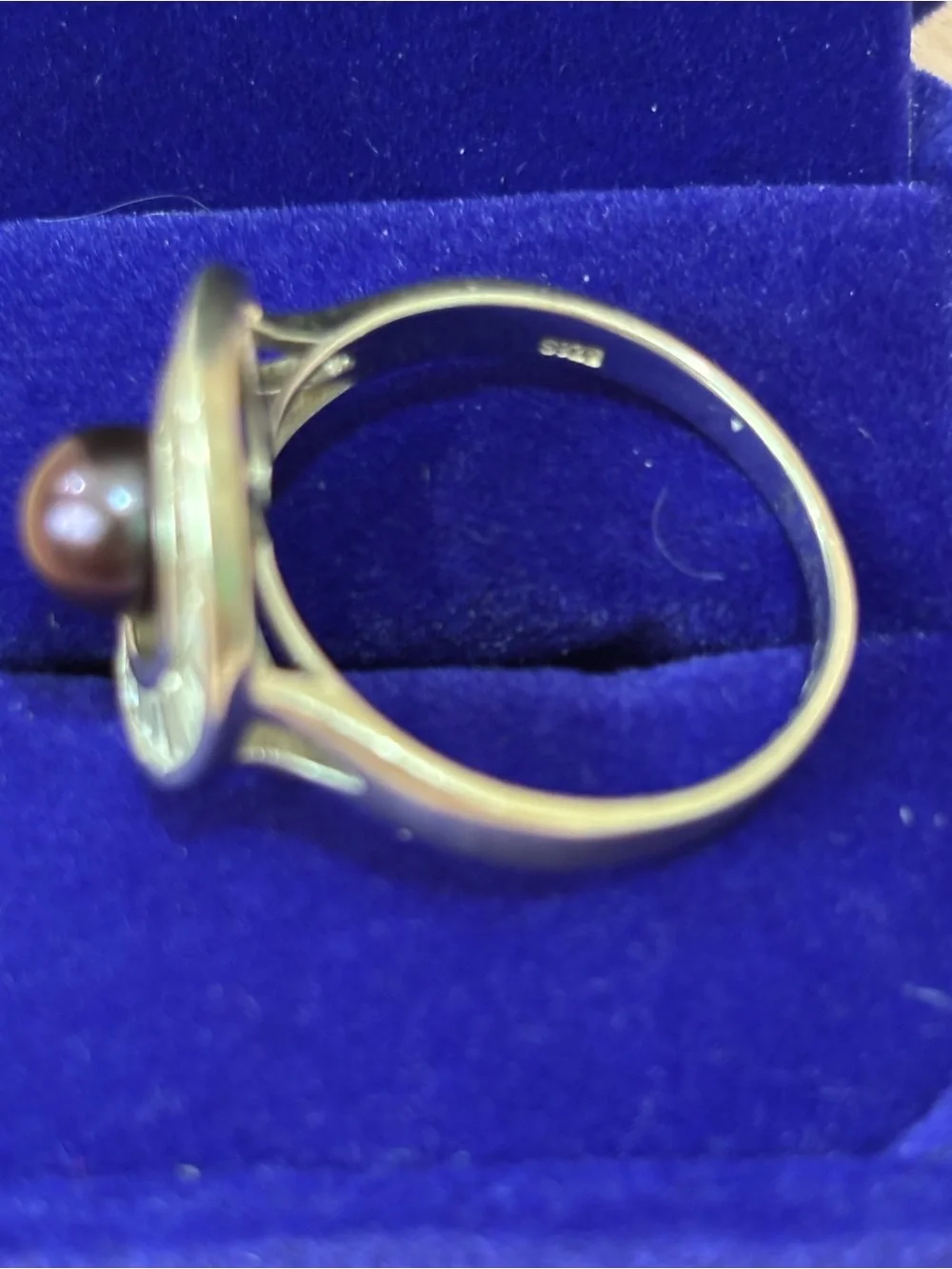 925 sterling silver Elegant deep purple real Pearl Halo Ring